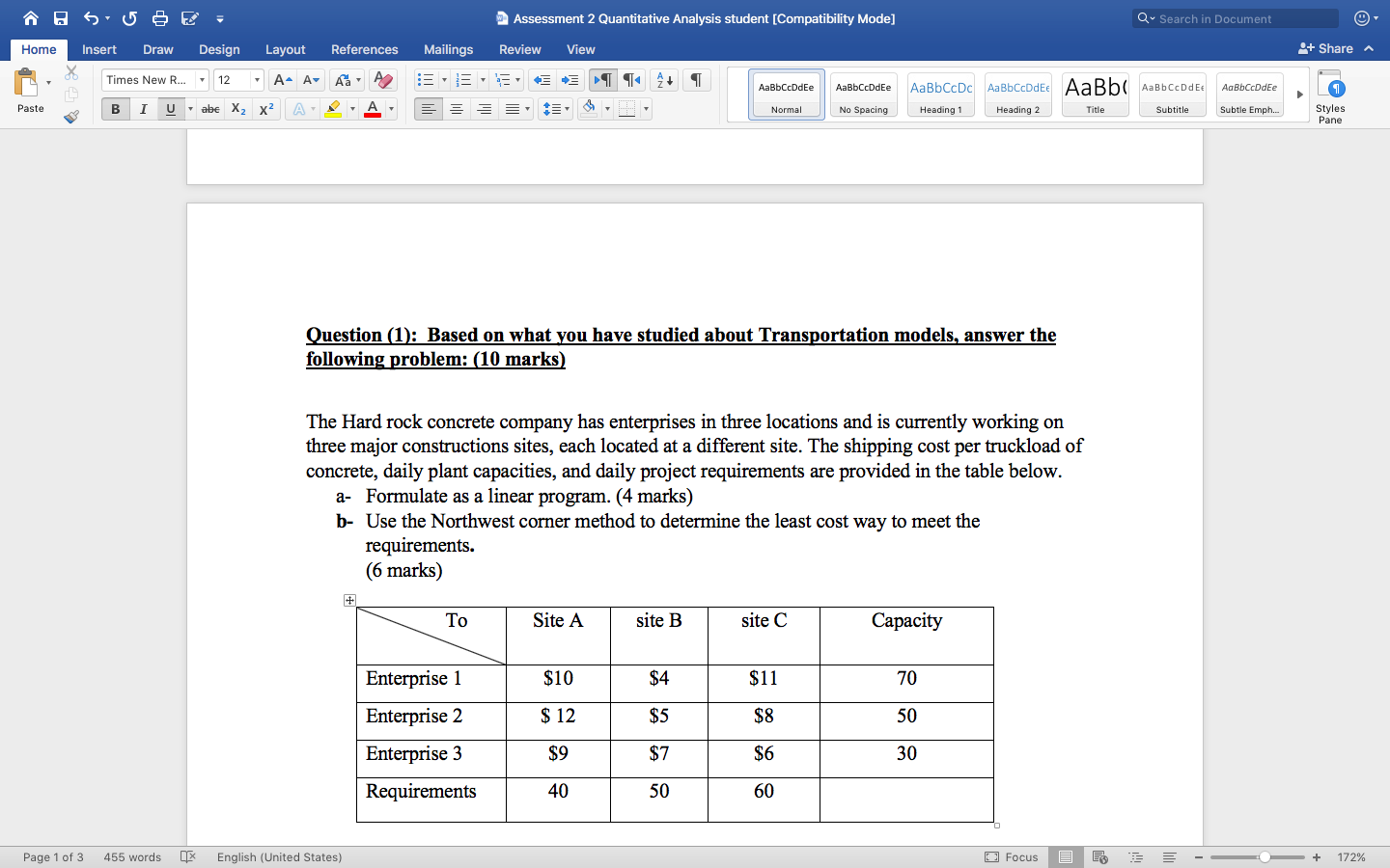 Assessment 2 Quantitative Analysis student