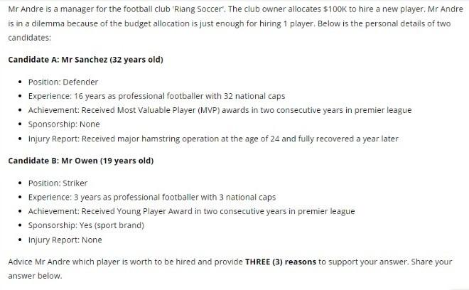 Mr Andre is a manager for the football Club