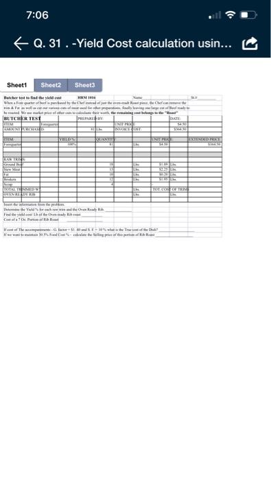 7:06 fQ. 31. -Yield Cost calculation usin...