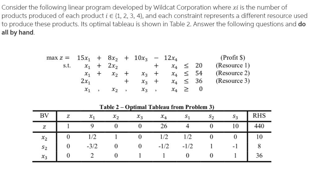 Consider the following linear program developed