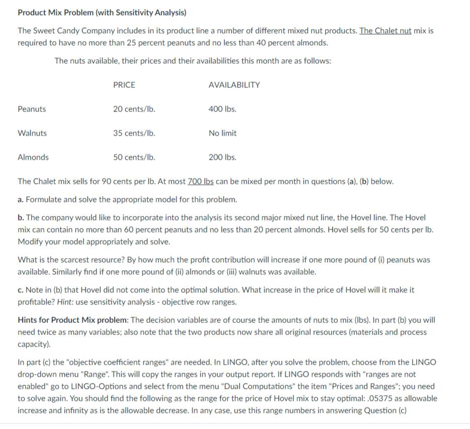Product Mix Problem (with Sensitivity Analysis)