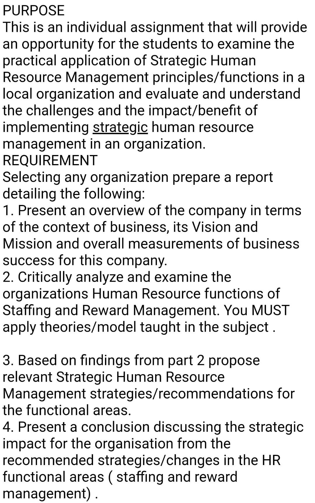 PURPOSE This is an individual assignment that