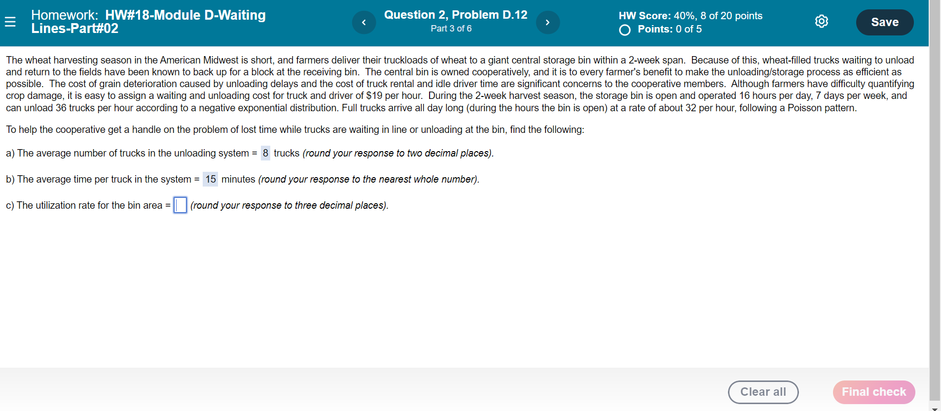Homework: HW#18-Module D-Waiting Lines-Part#02