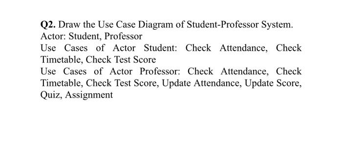 Q2. Draw the Use Case Diagram of