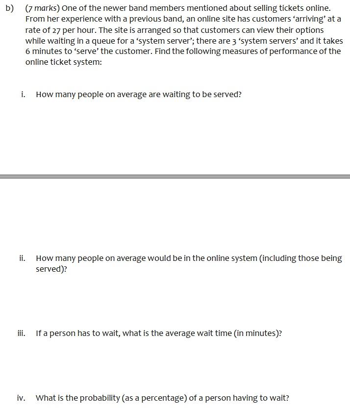 5. (26 marks) The local Irish Newfoundland band,