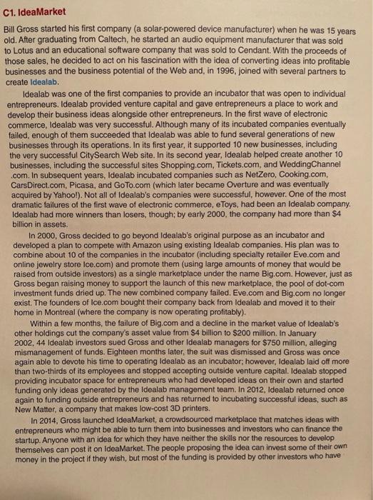 C1. IdeaMarket Bill Gross started his first