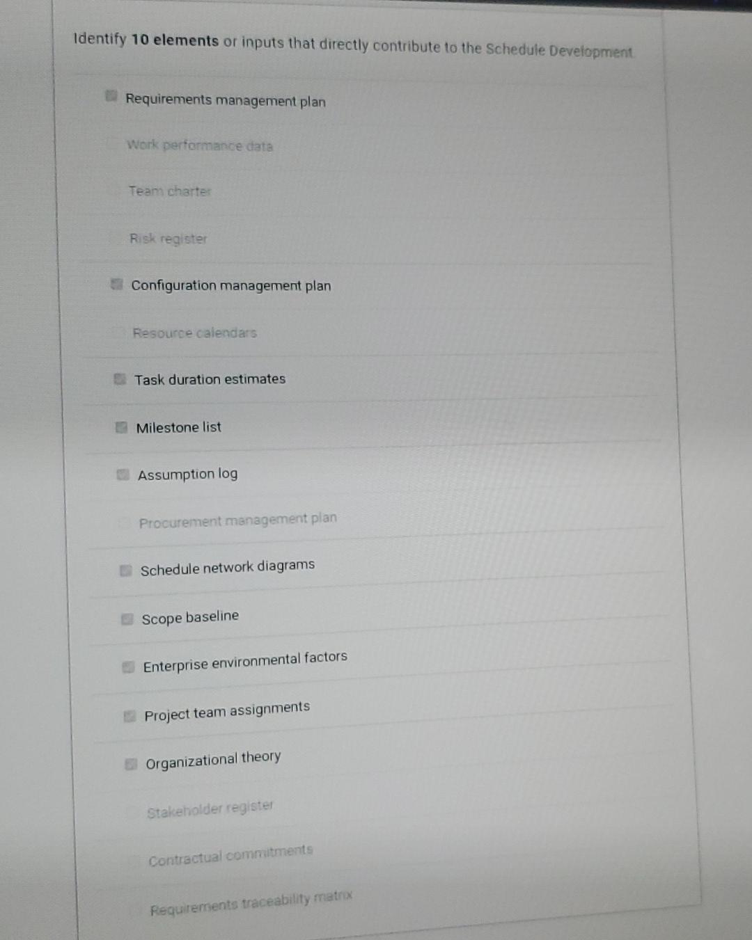Identify 10 elements or inputs that directly