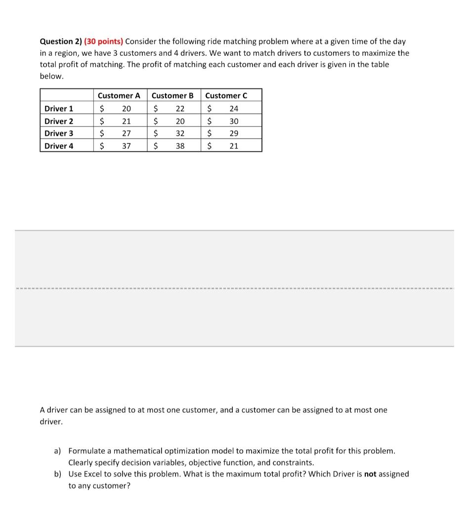 Question 2) (30 points) Consider the following