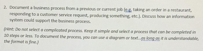 (Approx 250-300 words) 2. Document a business
