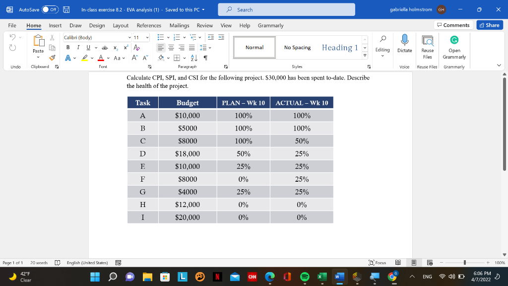 WE AutoSave Off P In-class exercise 8.2 - EVA