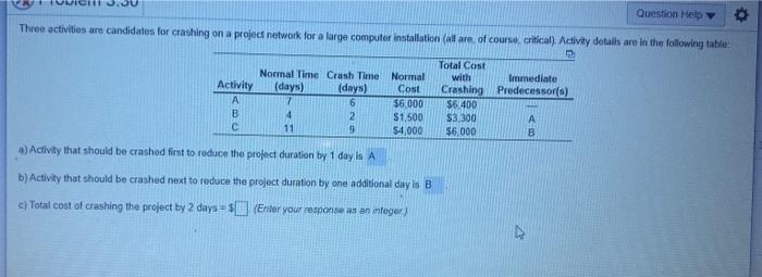 I need just part C! Question Help Three