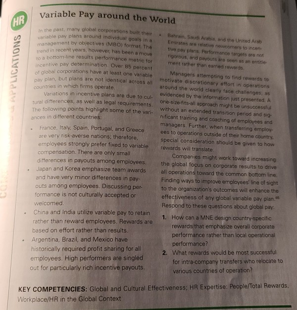 HR APPLICATIONS Variable Pay around the World in