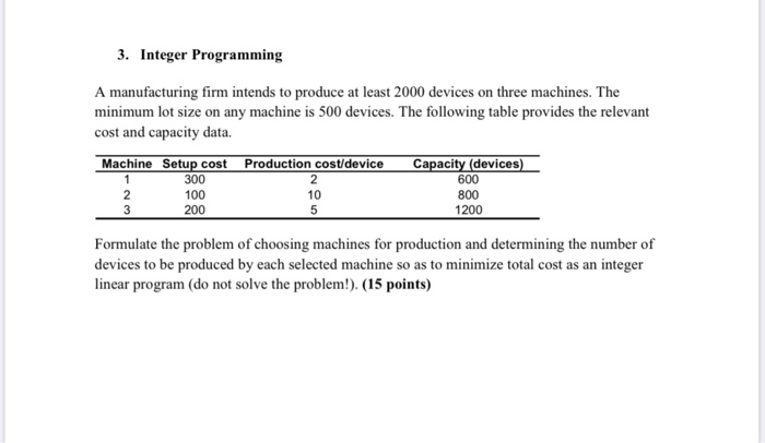 3. Integer Programming A manufacturing firm