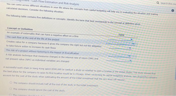 please help ash Flow Estimation and Risk Analysis