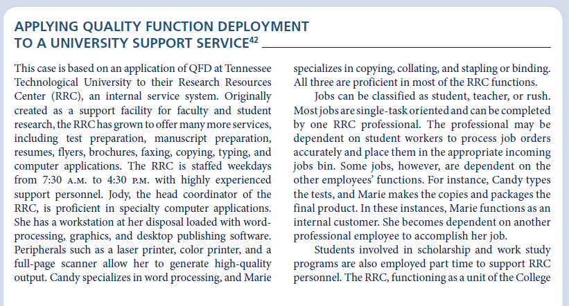 APPLYING QUALITY FUNCTION DEPLOYMENT TO A