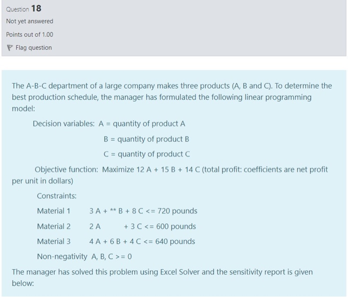 Question 18 Not yet answered Points out of 1.00 P