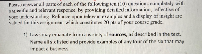 Please answer all parts of each of the following