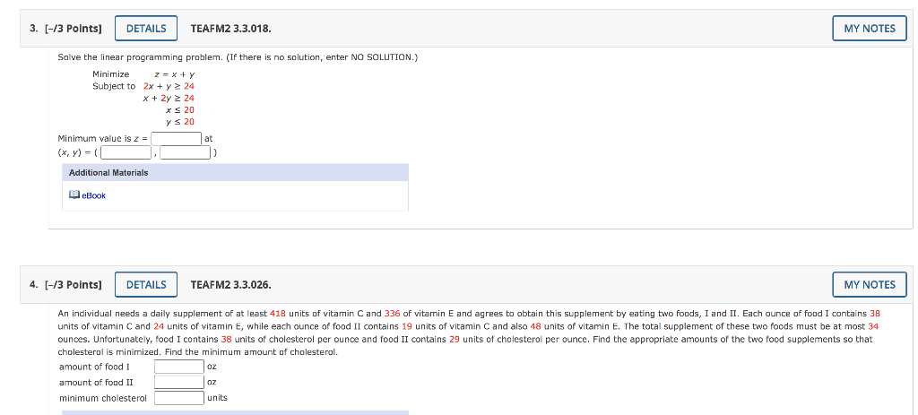 3. [-/3 Points] DETAILS TEAFM2 3.3.018. Solve the
