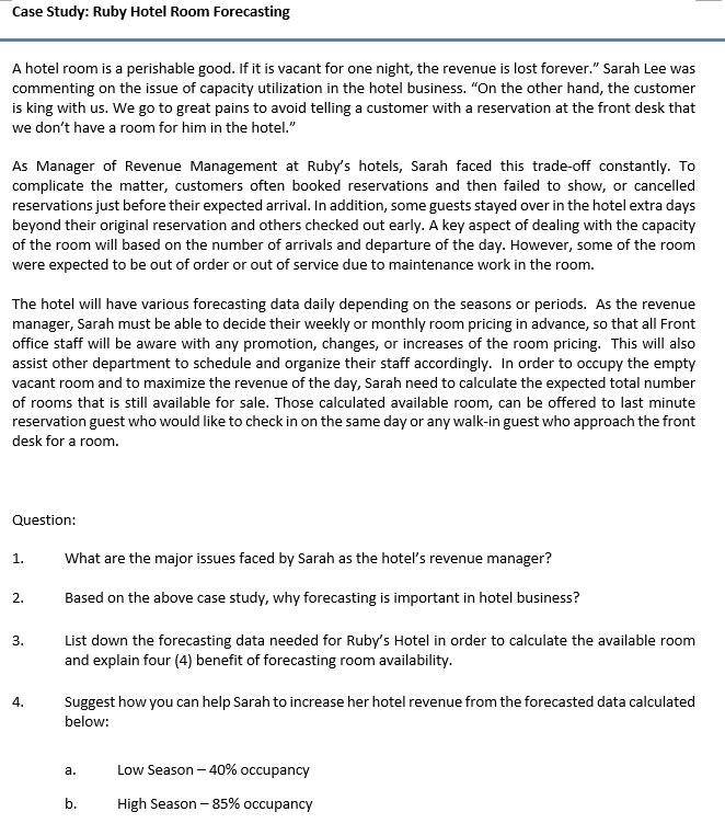 Case Study: Ruby Hotel Room Forecasting A hotel