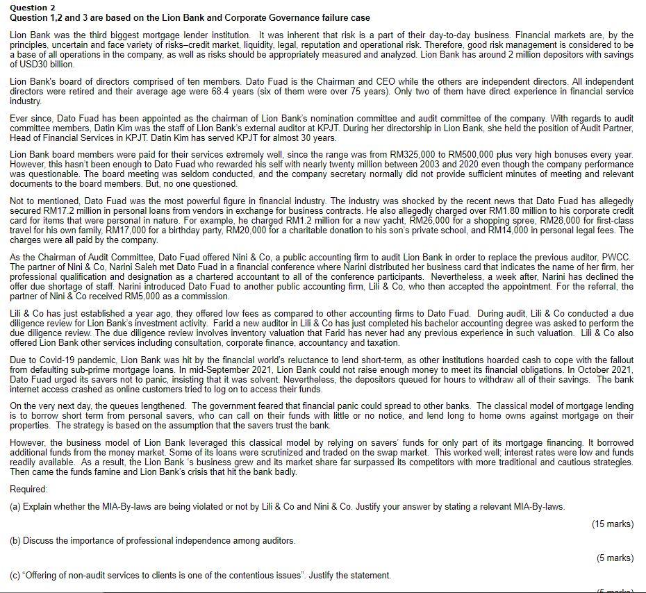 Question 2 Question 1,2 and 3 are based on the