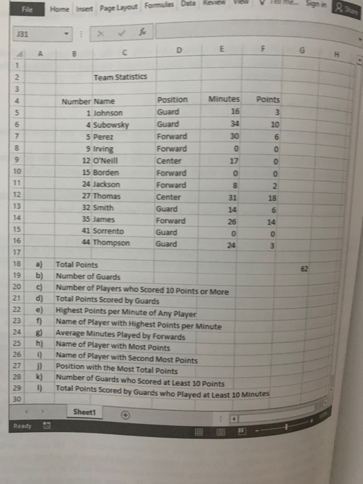 only solve j through l . please show formulas