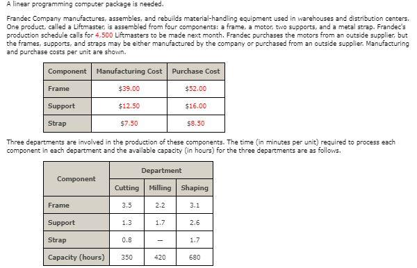 A linear programming computer package is needed.