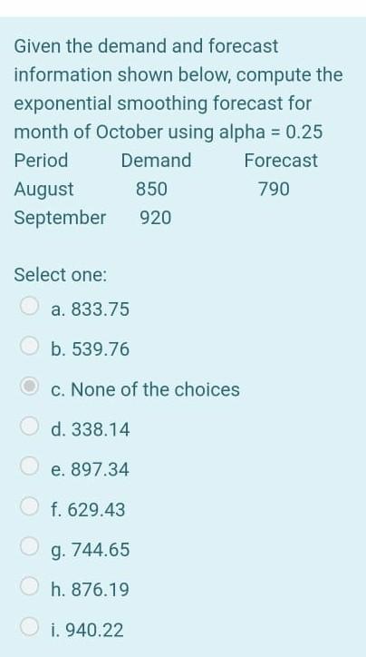 Given the demand and forecast information shown