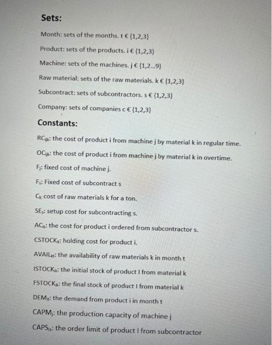 I need it to written as lingo code Sets: Month: