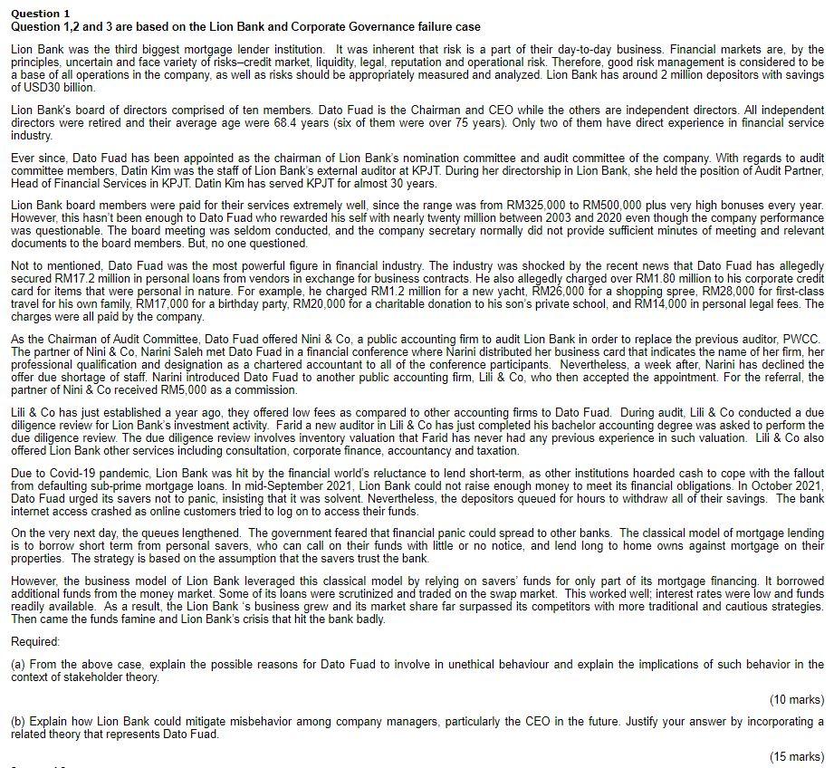 Question 1 Question 1,2 and 3 are based on the