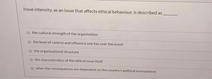 Issue intensity, as an issue that affects ethical