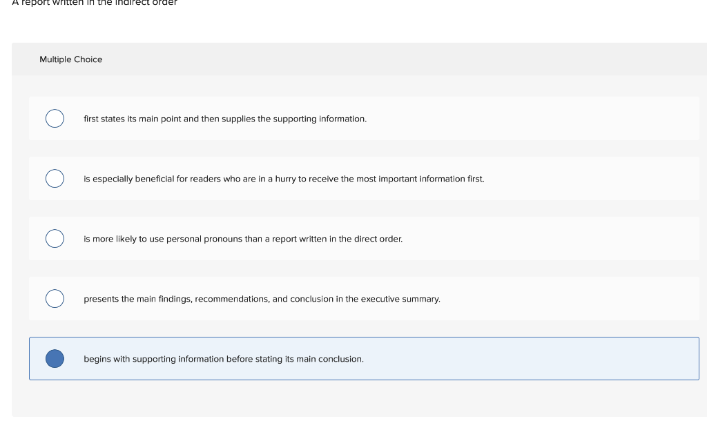 A report written in the Indirect order Multiple