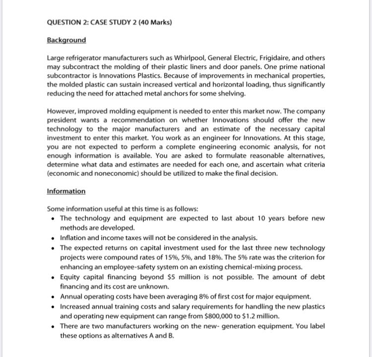 QUESTION 2: CASE STUDY 2 (40 Marks) Background