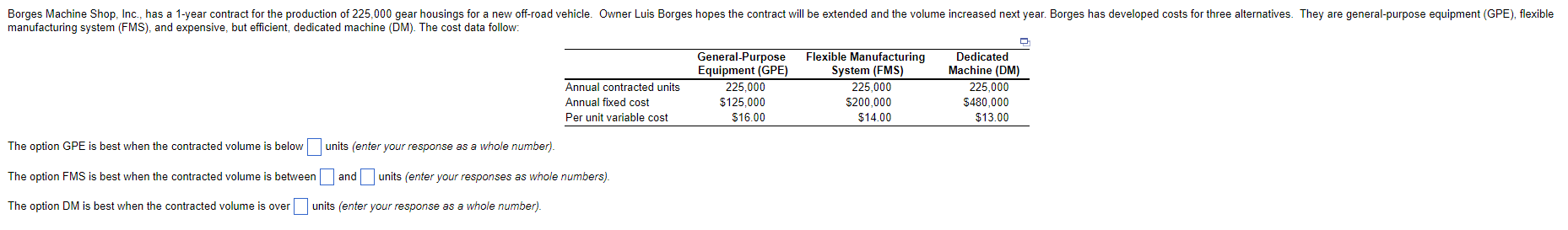 Borges Machine Shop, Inc., has a 1-year contract