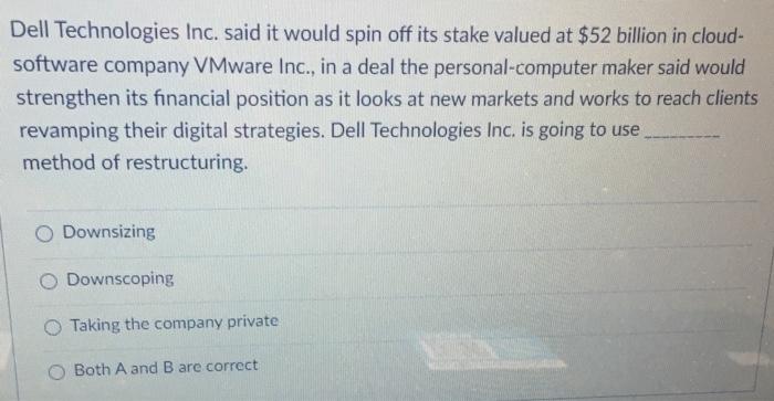 Dell Technologies Inc. said it would spin off its