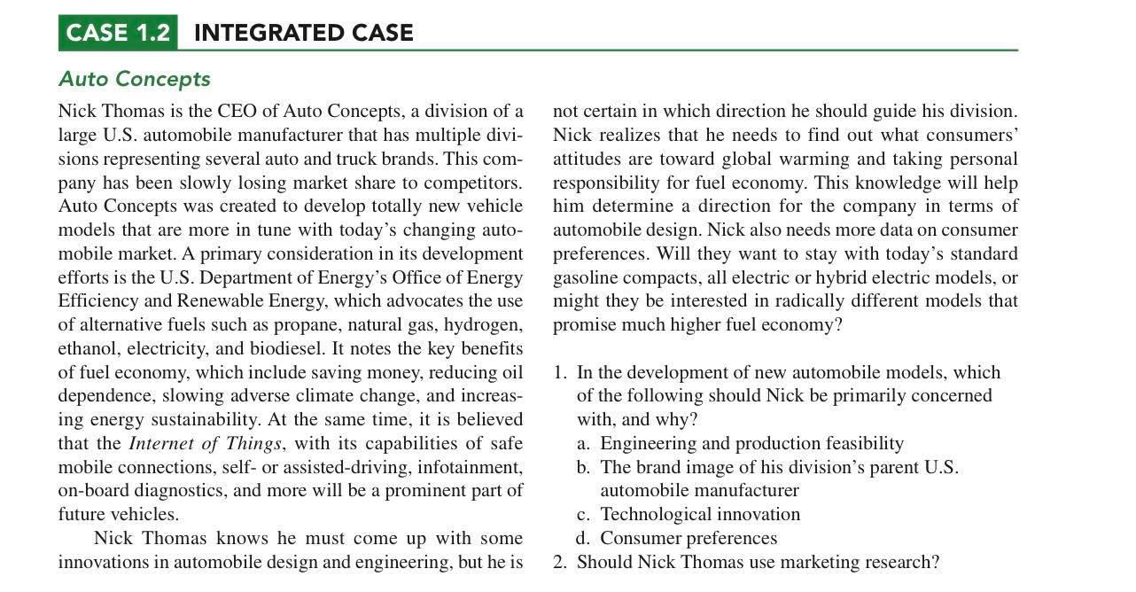 CASE 1.2 INTEGRATED CASE Auto Concepts Nick