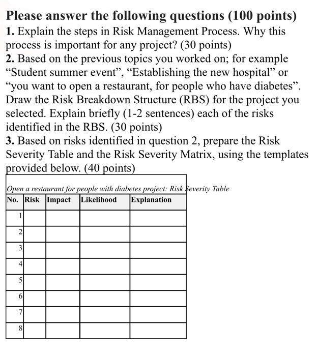 Please answer the following questions (100