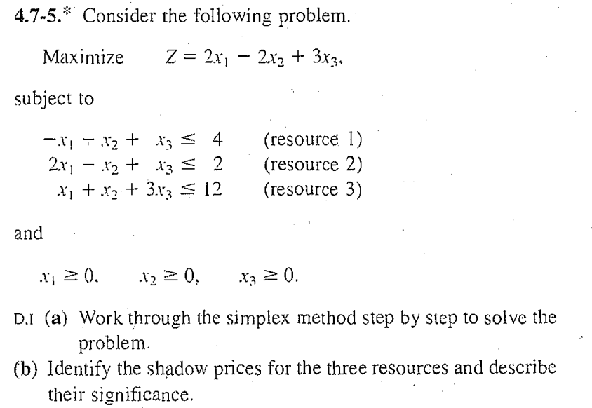 4.7-5. Consider the following problem. Maximize Z