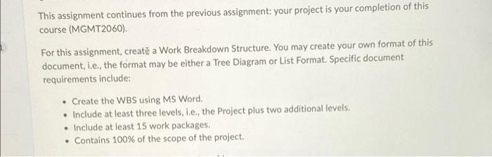 work breakdown structure to be in word document.