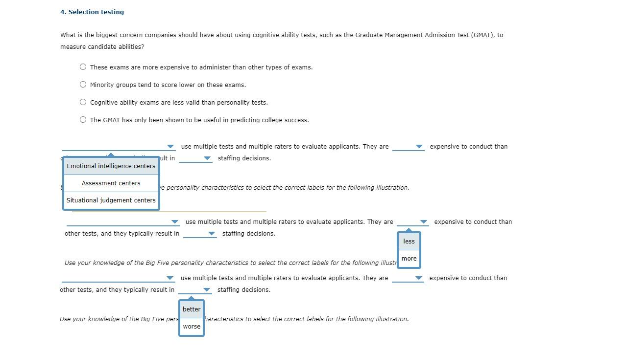 4. Selection testing What is the biggest concern