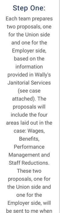 Step One: Each team prepares two proposals, one