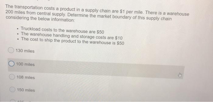 The transportation costs a product in a supply