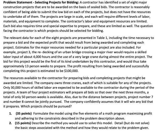 Problem Statement - Selecting Projects for