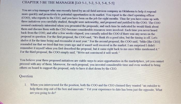 CHAPTER 5 BE THE MANAGER [LO 5-1,