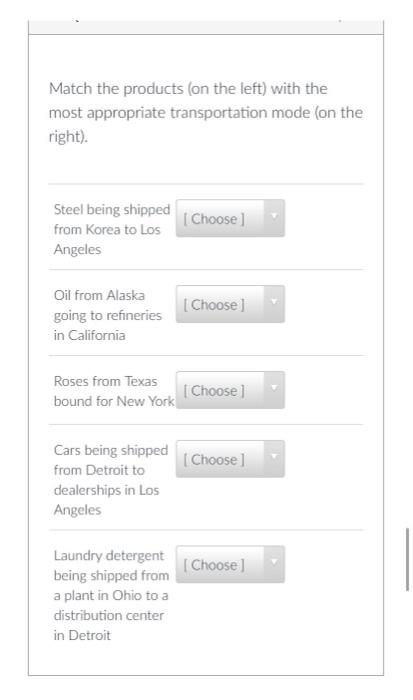 Match the products (on the left) with the most