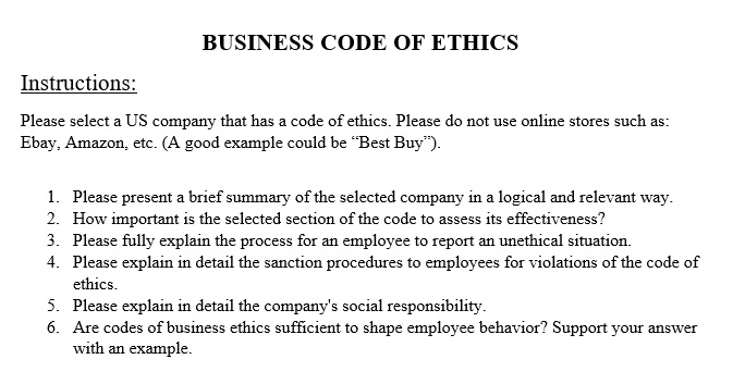 Can you help with the code of ethics form a
