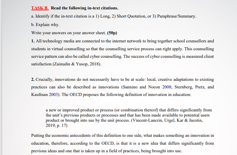 TASK B. Read the following in-text citations. a.