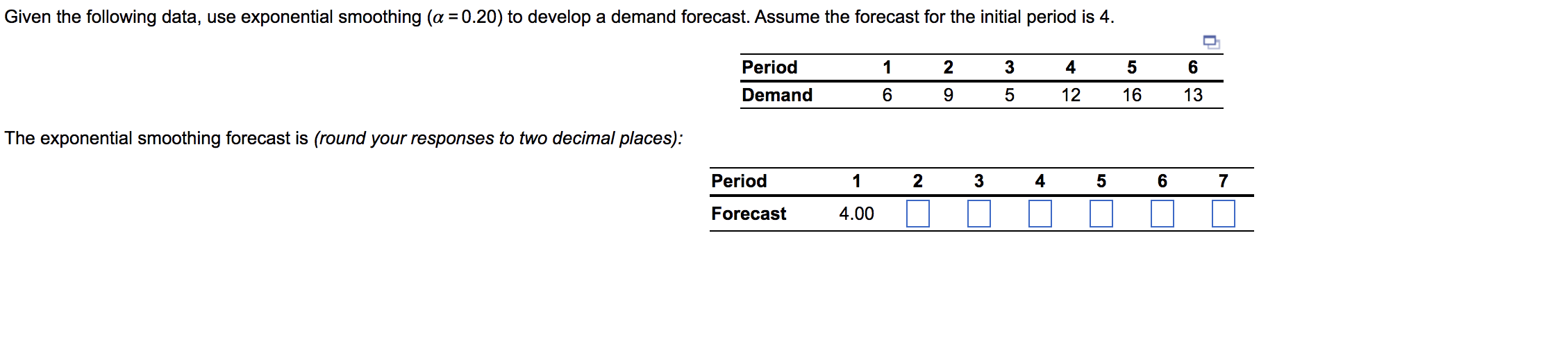 Given the following data, use exponential