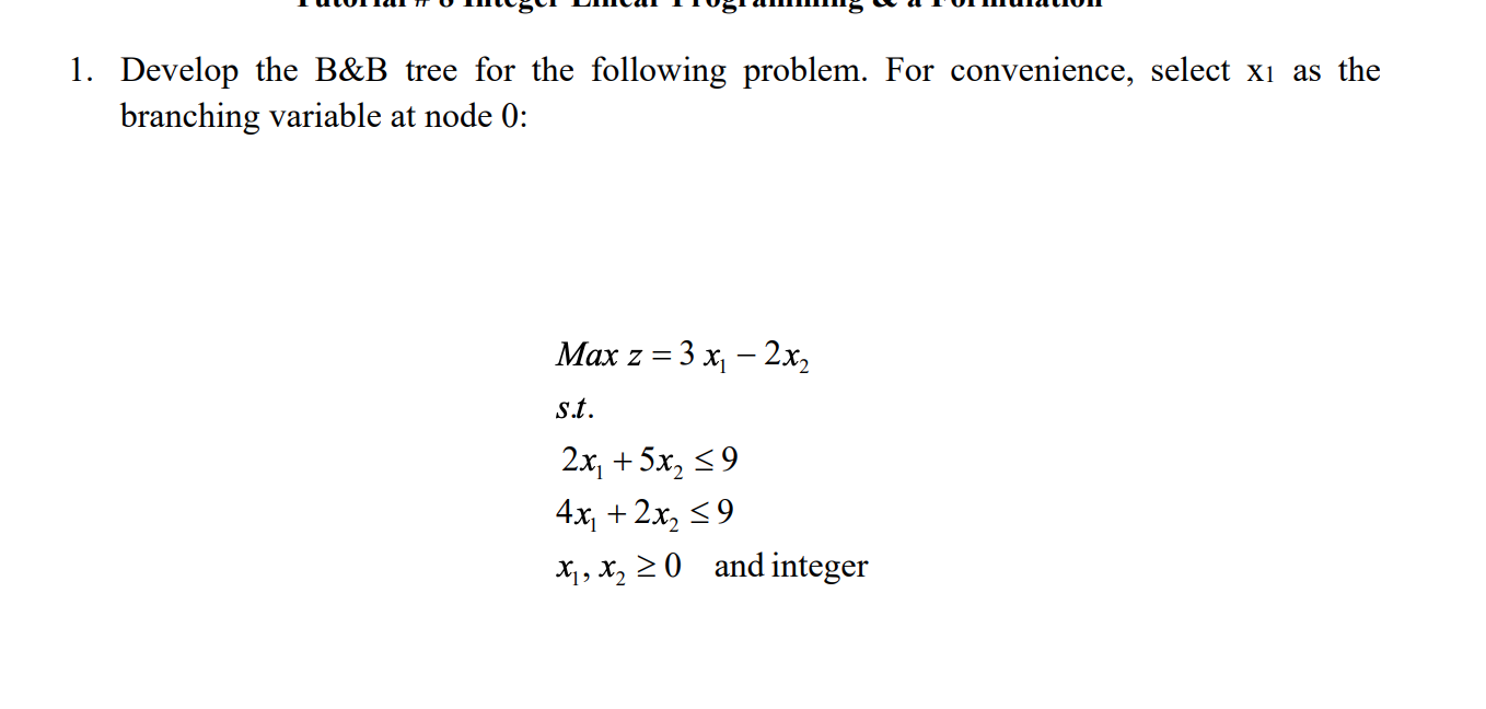 1. Develop the B&B tree for the following