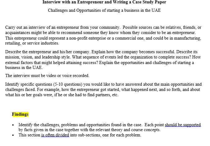 Interview with an Entrepreneur and Writing a Case