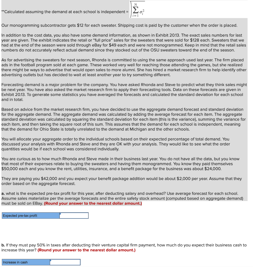 Analytics Exercise 20-4 (Algo) Big10Sweaters.com